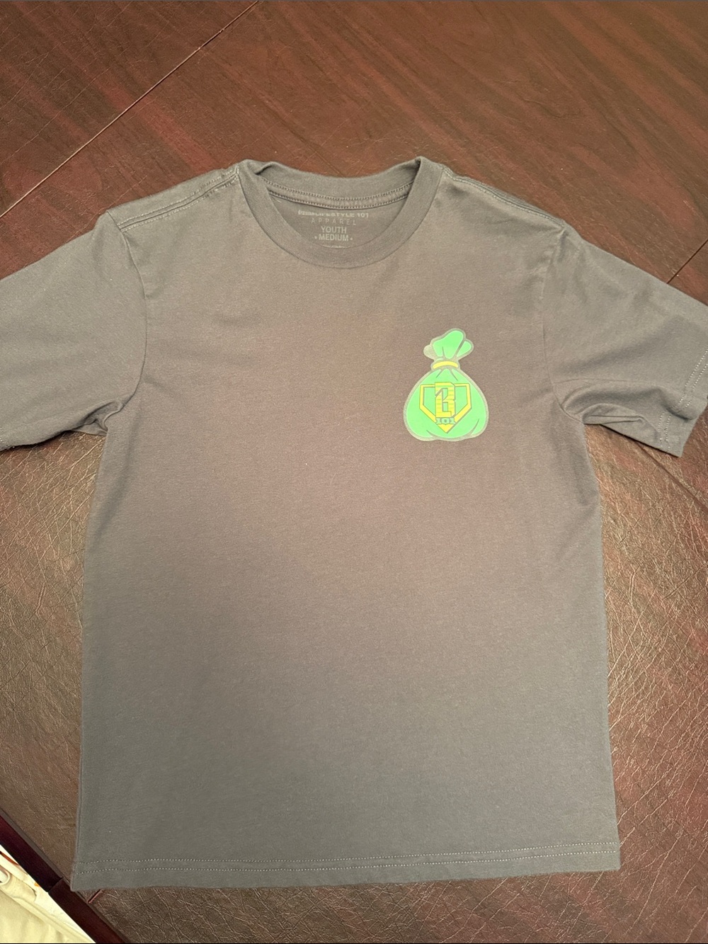 Youth Short-Sleeve Graphic Tee in Charcoal with Green Accent